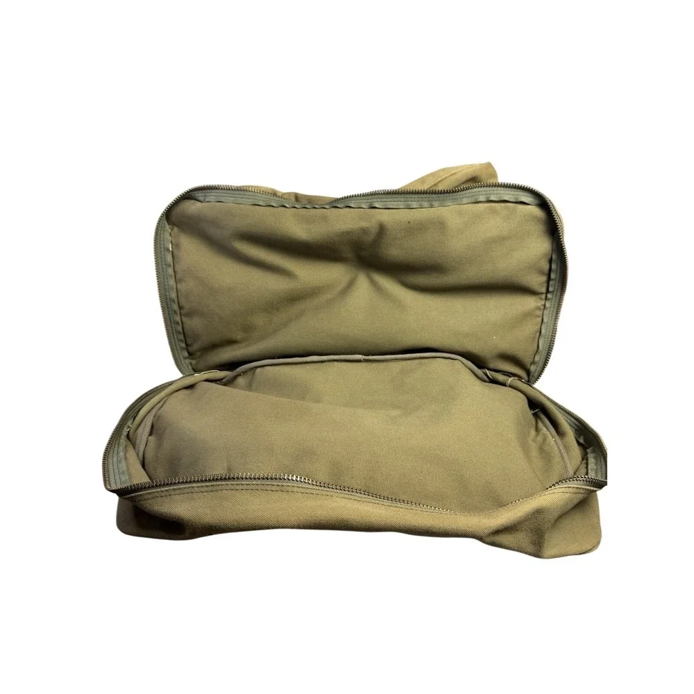 Vintage Eddie Bauer Army Green Safari Canvas Leather Duffle Shoulder Utility Bag